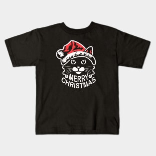 Funny Cat Santa Merry Christmas Vintage Kids T-Shirt
